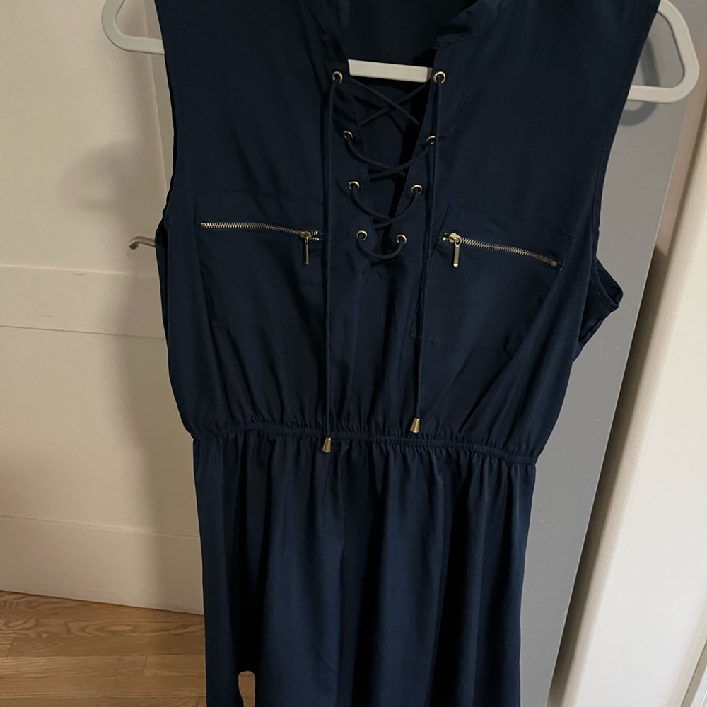 Navy Lace-Up Sleeveless Dress